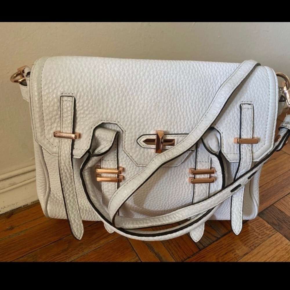 REBECCA MINKOFF WHITE ROSE GOLD KELLY-STYLE  CROSSBODY LEATHER Bag GORG RARE M